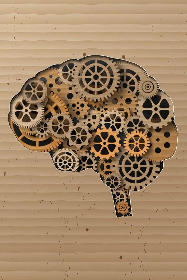 Brain-Fog-Treatment Stylized image of a brain made of gears, representing the cognitive restoration offered through brain fog treatments by Morgan Burns, APRN in Central Florida.