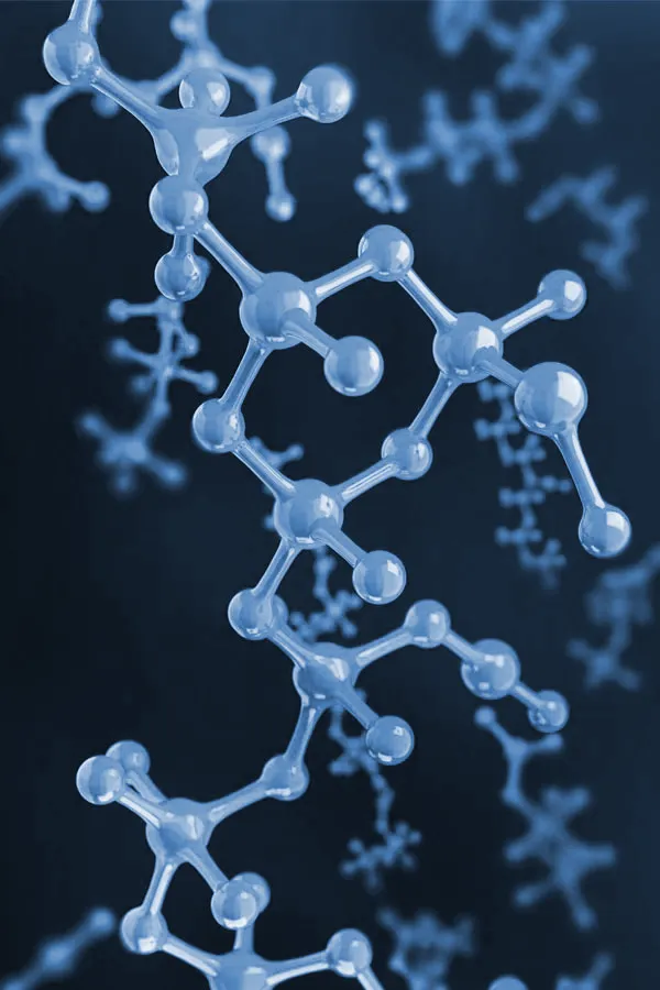 SHGB-Blood-Test-Treatment Molecular structure in blue tones. Get Sex Hormone Binding Globulin (SHGB) blood testing from Morgan Burns, APRN in Central Florida.